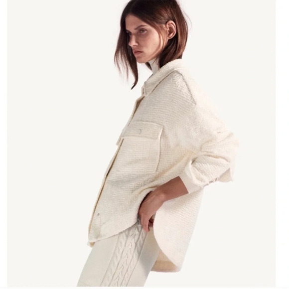 Zara Overshirt Shacket Cream/White Tweed Textured size L - Picture 2 of 8